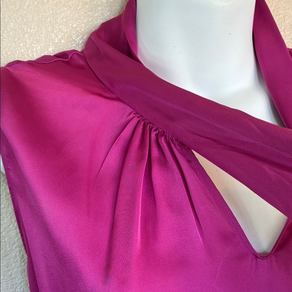 Jones New York's blouse womens 14, hot pink, Sleeveless, Long Neck Ties. EUC - Picture 6 of 17